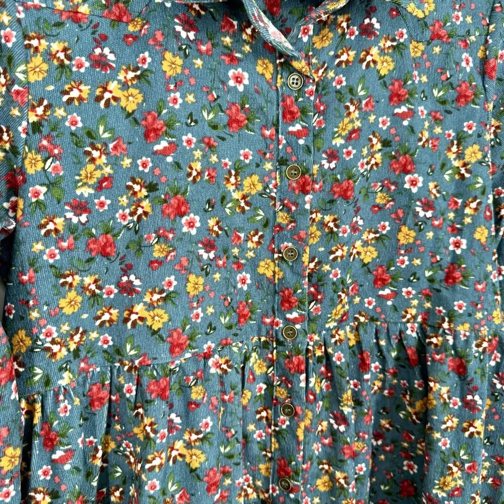 UMGEE Sz Small Floral Corduroy Dress Long Sleeve Fall Winter Autumn Artsy Blue - Picture 4 of 9